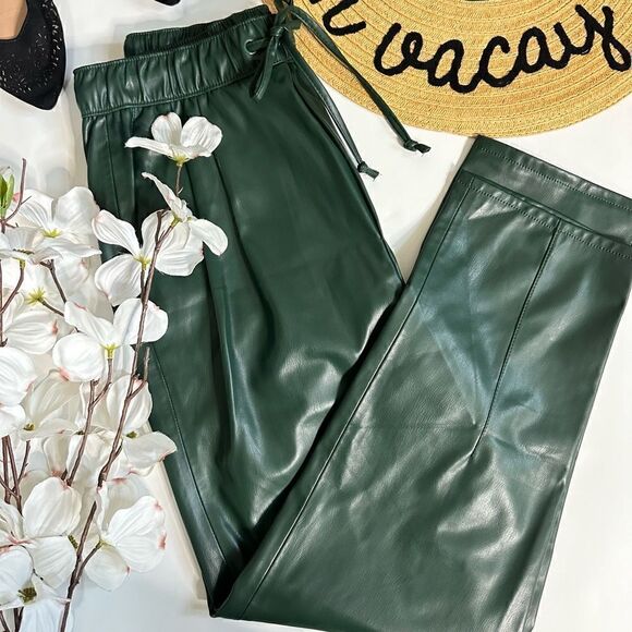 Zara Green Faux Leather Mobwife The Weekender Tie Waist Crop Pants - Picture 6 of 12
